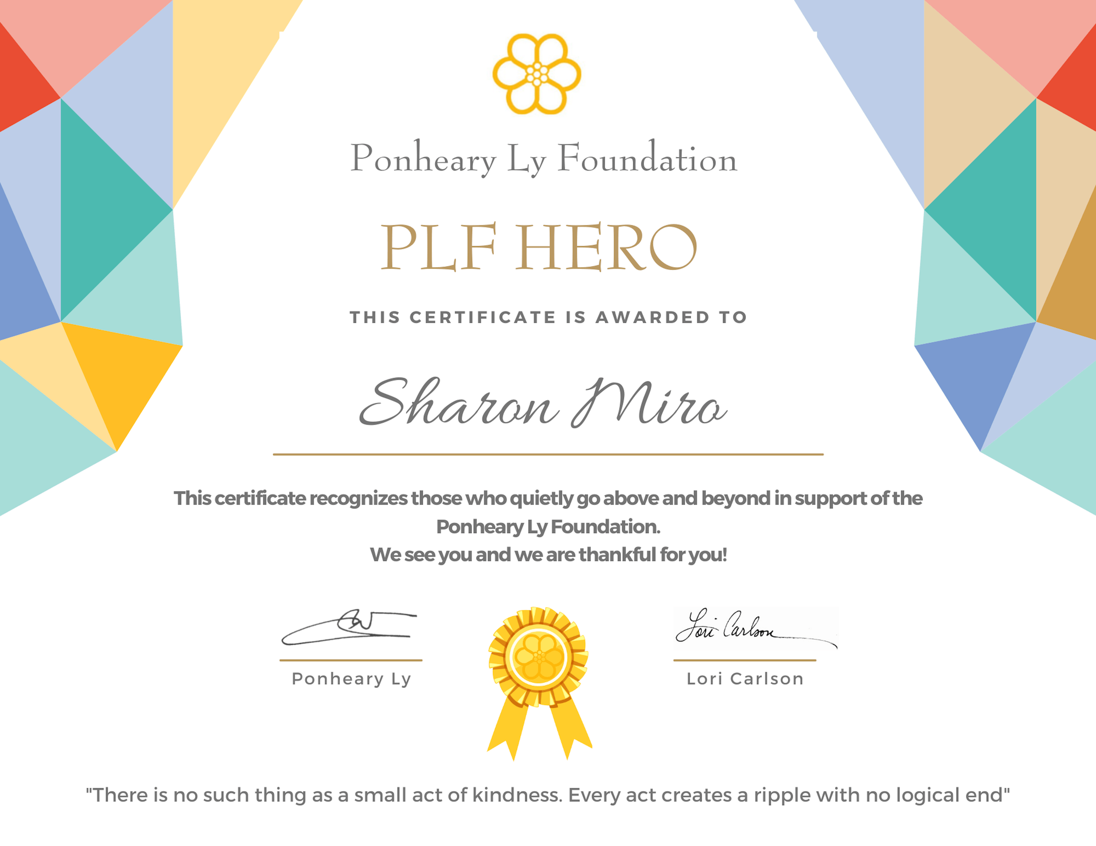 PLF Hero Certificate Sharon Miro