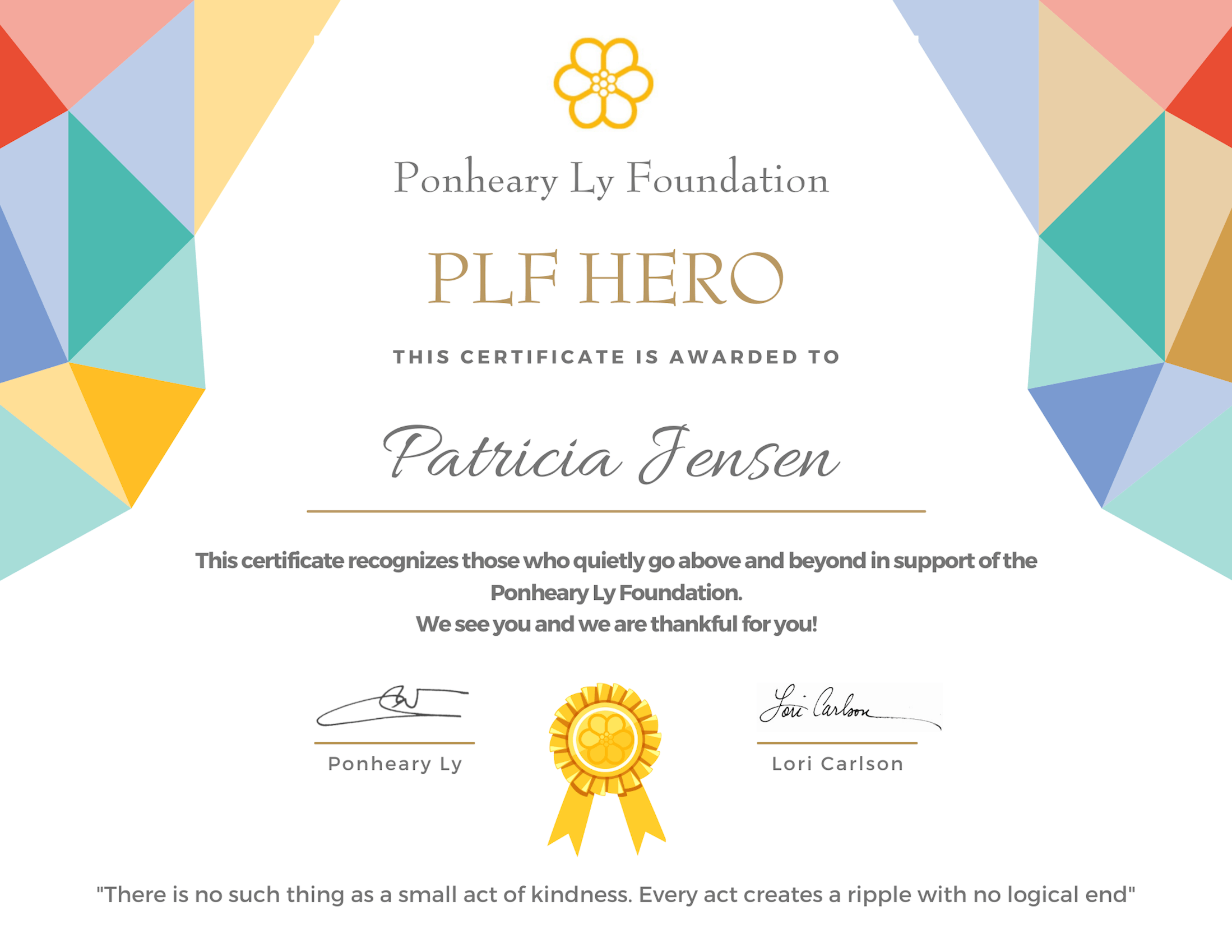 2 Patricia Jensen PLF Hero Certificate Patricia Jensen