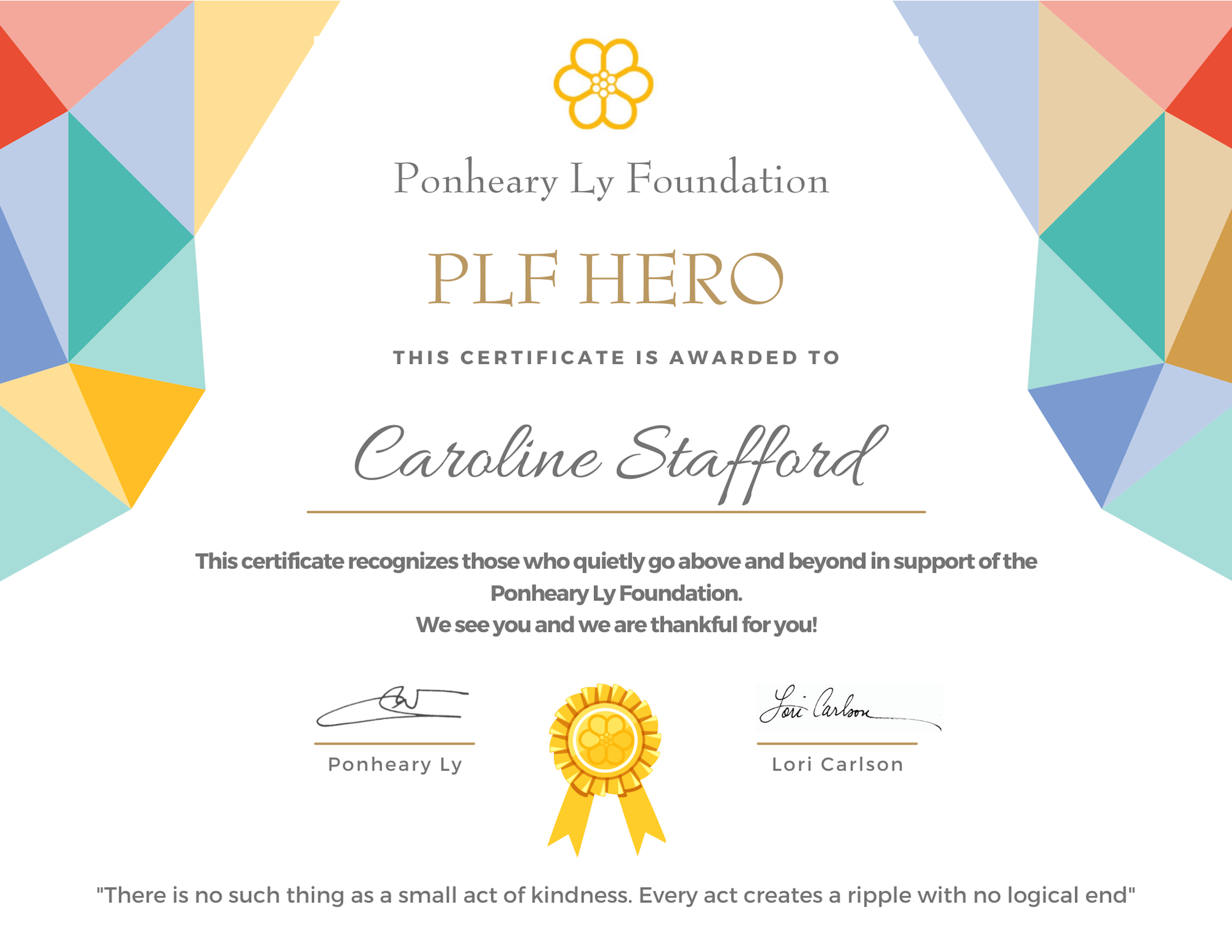 3 Caroline Stafford PLF Hero Certificate Caroline Stafford