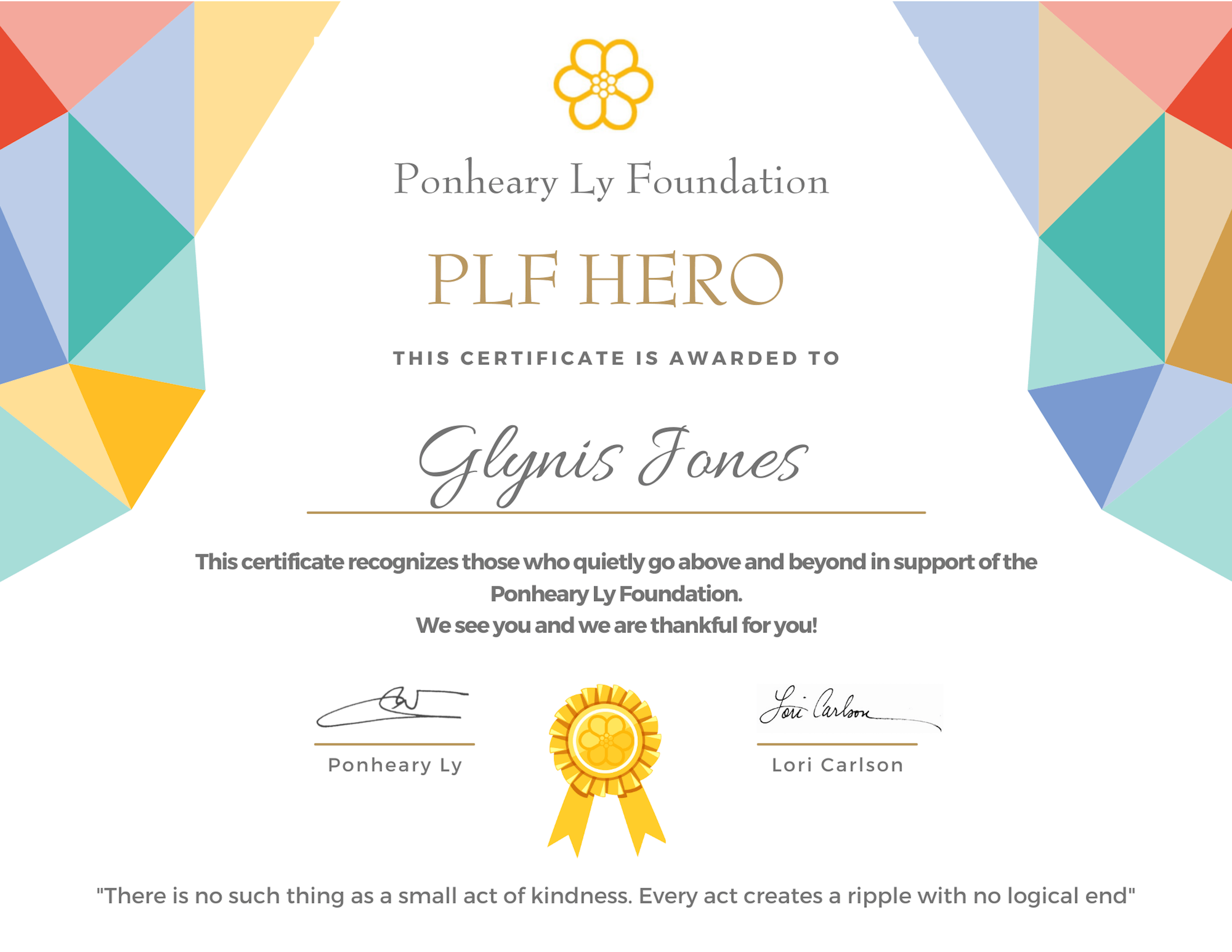 5 Glynis Jones PLF Hero Certificate Glynis Jones