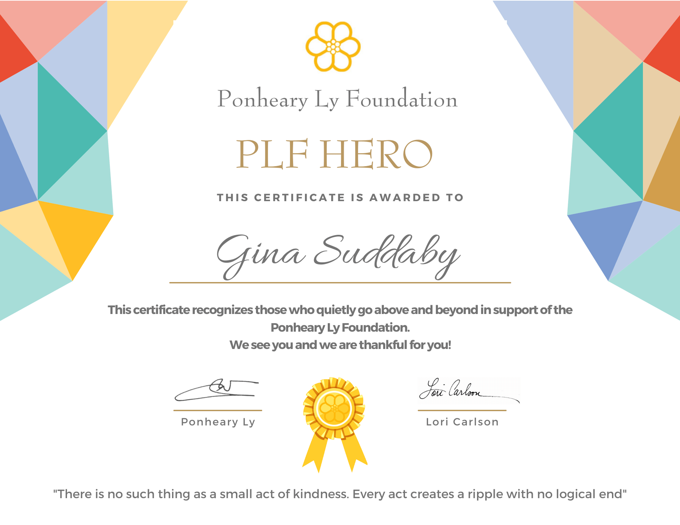 6 Gina Suddaby PLF Hero Certificate Gina Suddaby