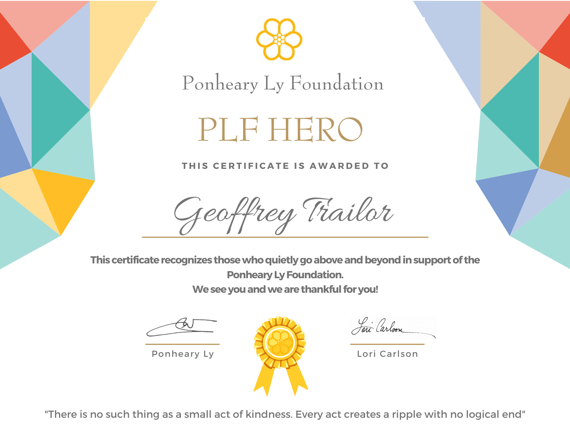 7 Geoffrey Trailor PLF Hero Certificate Geoffrey Trailor