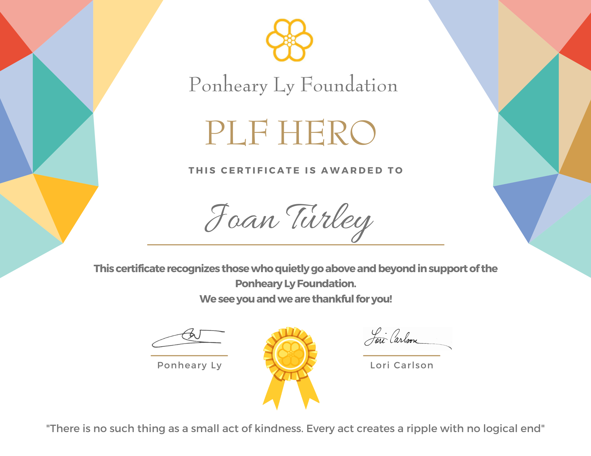 PLF Hero Certificate Leisha Israel